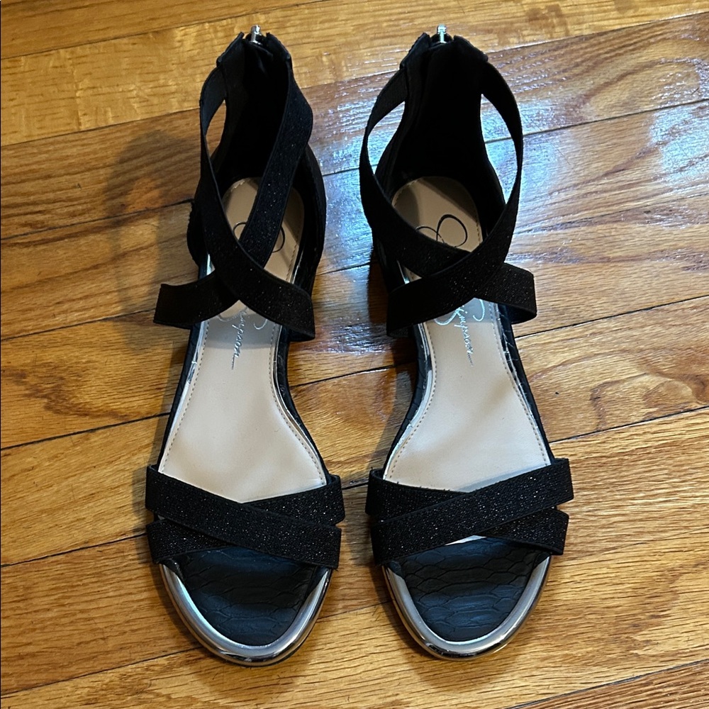 Jessica Simpson Black and Silver Strappy Heels